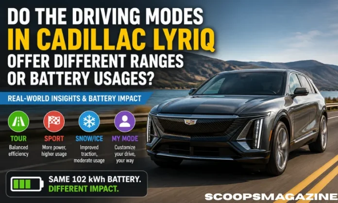 do the driving modes in cadillac lyriq offer different ranges or battery usages?